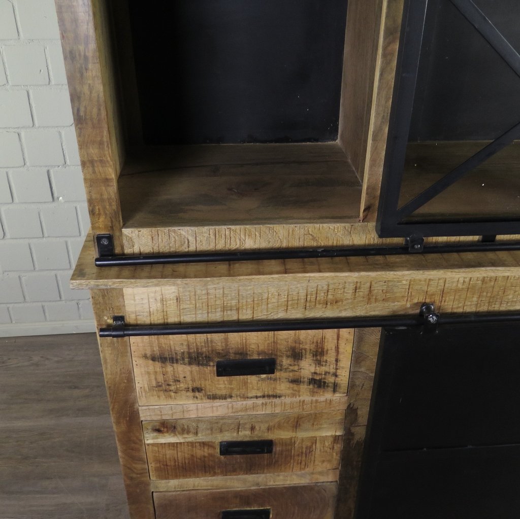 Bücherschrank Vitrine Mangoholz 2,00 m