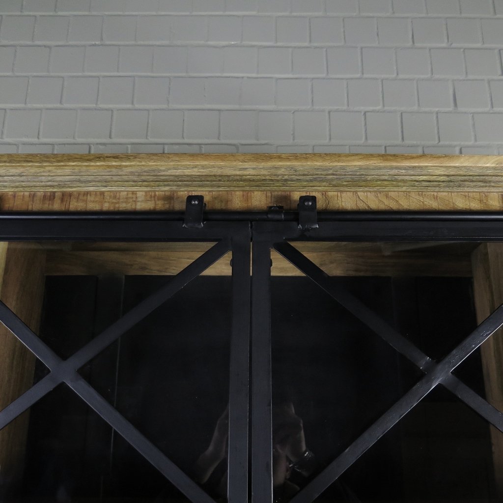 Bücherschrank Vitrine Mangoholz 2,00 m