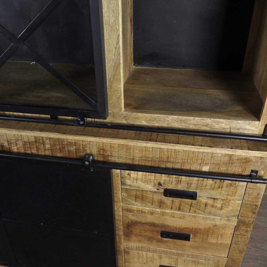Bücherschrank Vitrine Mangoholz 2,00 m
