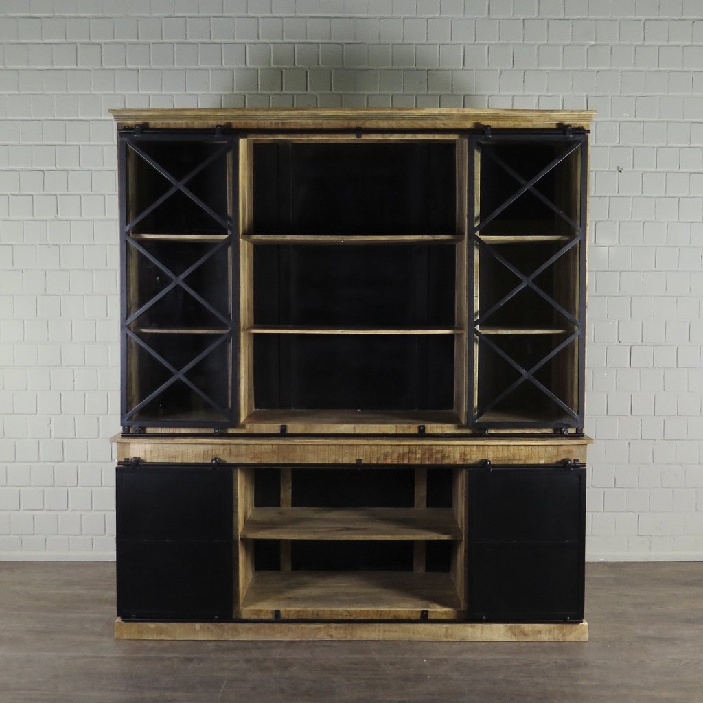 Bücherschrank Vitrine Mangoholz 2,00 m