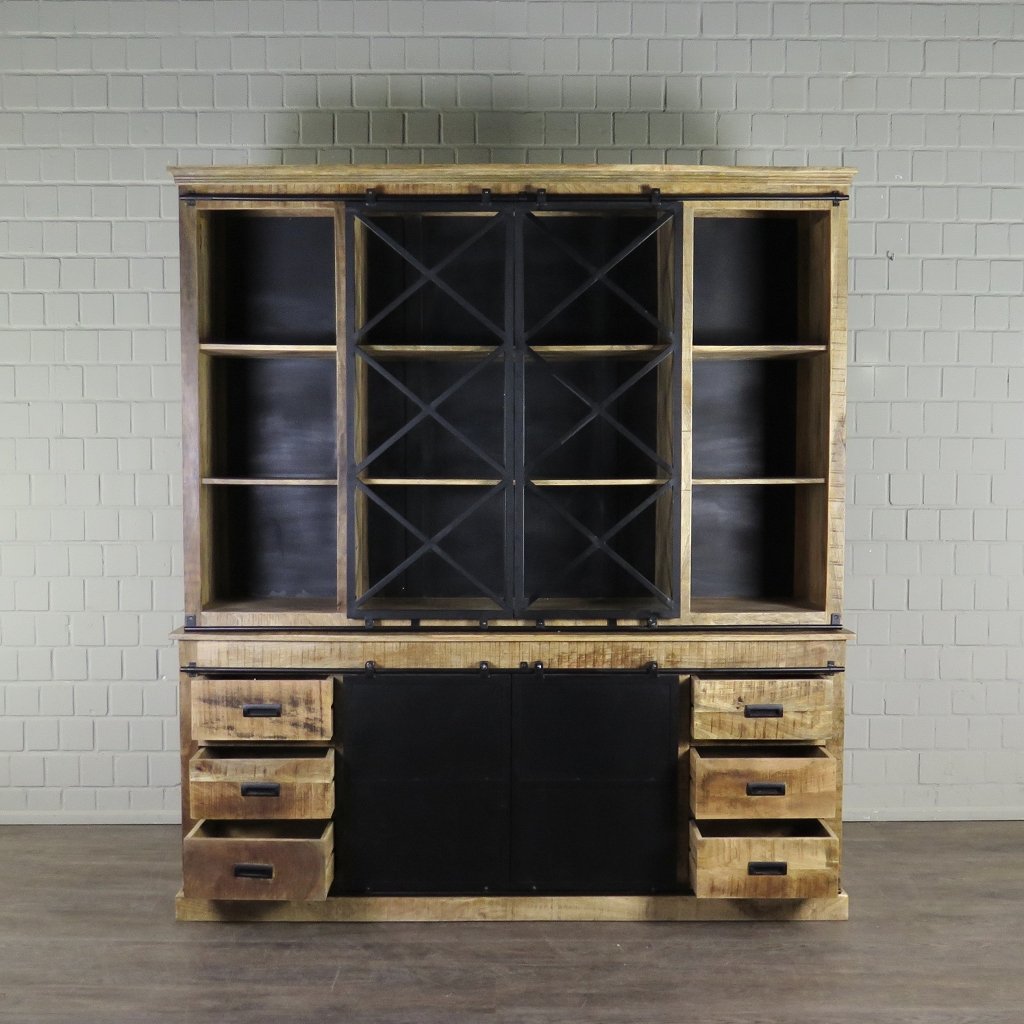 Bücherschrank Vitrine Mangoholz 2,00 m