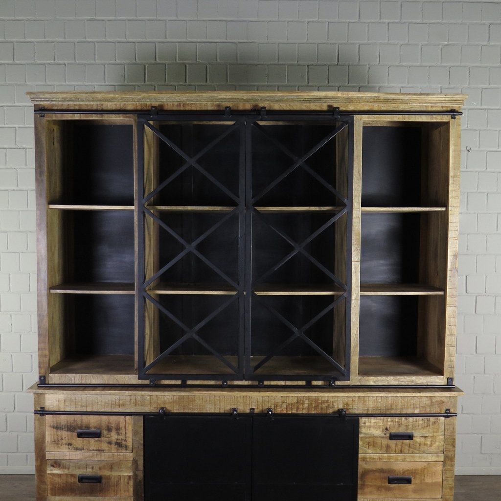 Bücherschrank Vitrine Mangoholz 2,00 m