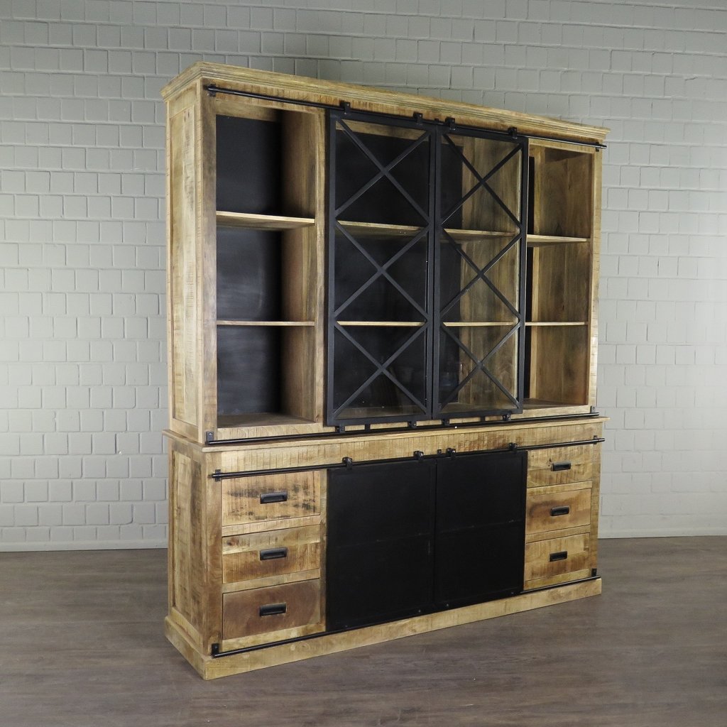 Bücherschrank Vitrine Mangoholz 2,00 m