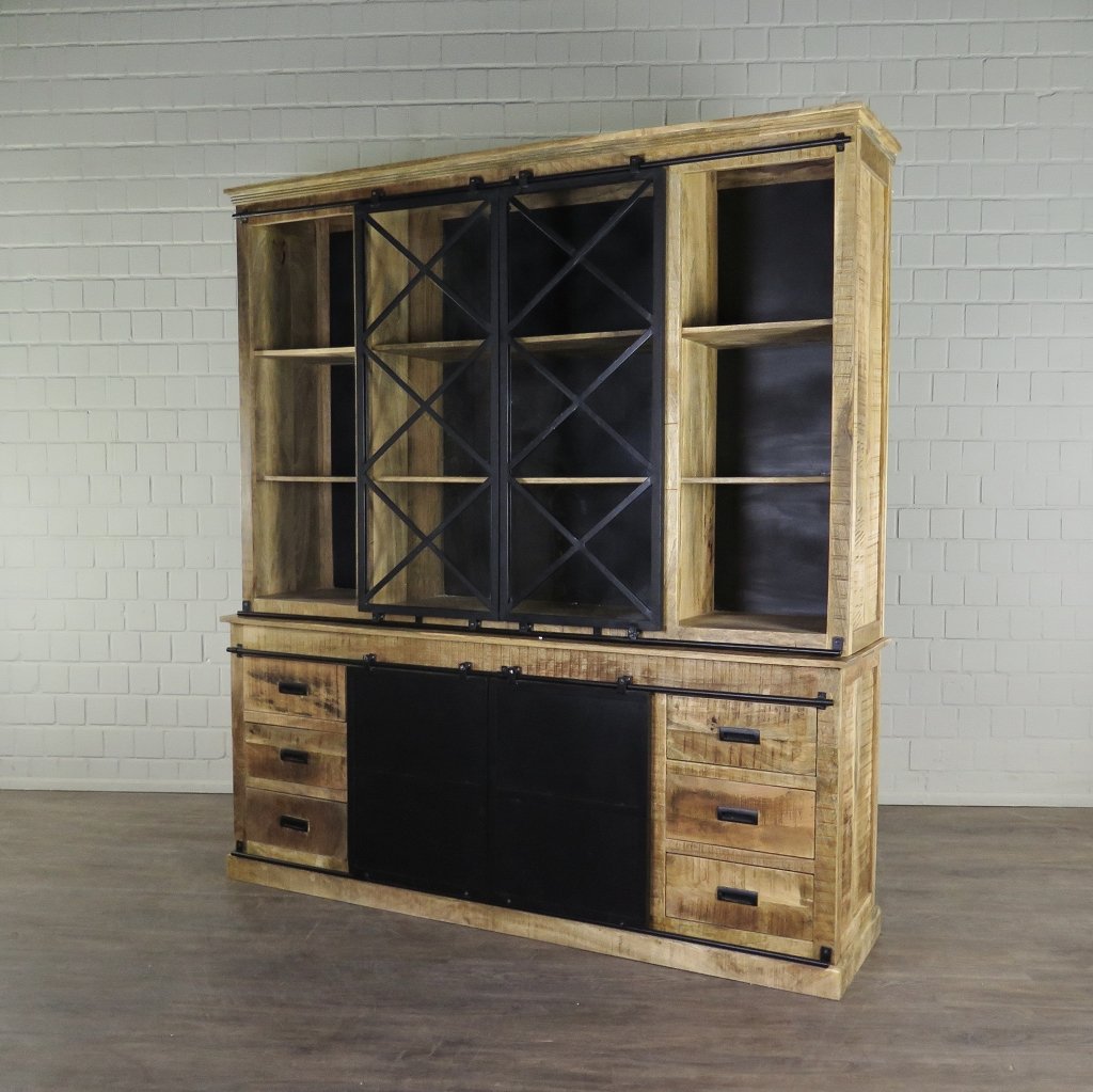 Bücherschrank Vitrine Mangoholz 2,00 m