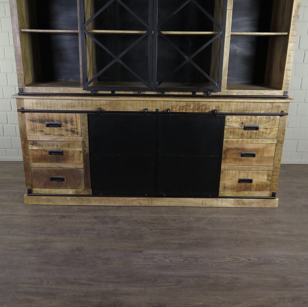 Bücherschrank Vitrine Mangoholz 2,00 m