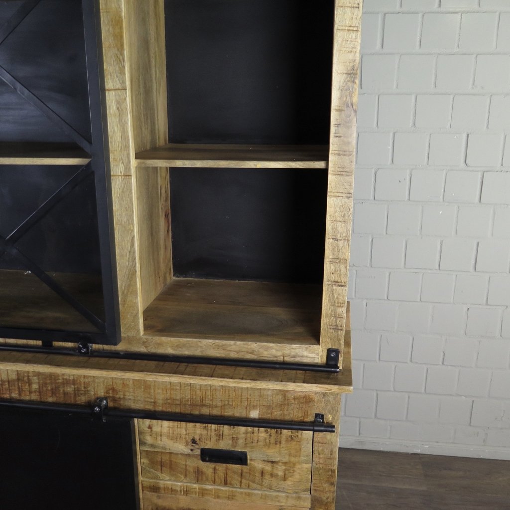 Bücherschrank Vitrine Mangoholz 2,00 m