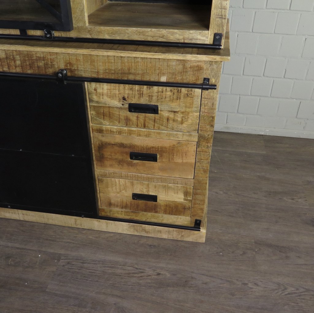 Bücherschrank Vitrine Mangoholz 2,00 m
