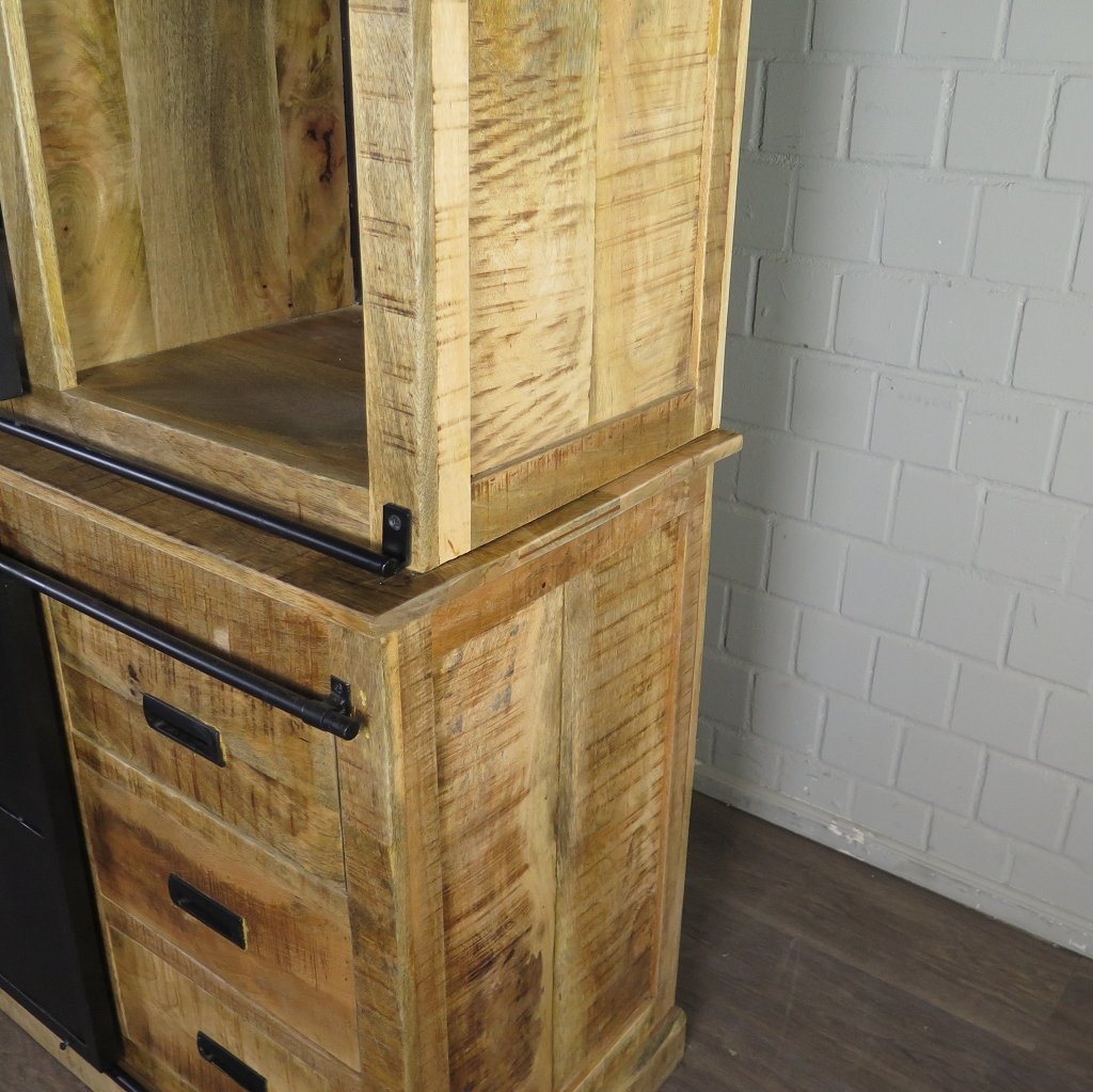 Bücherschrank Vitrine Mangoholz 2,00 m