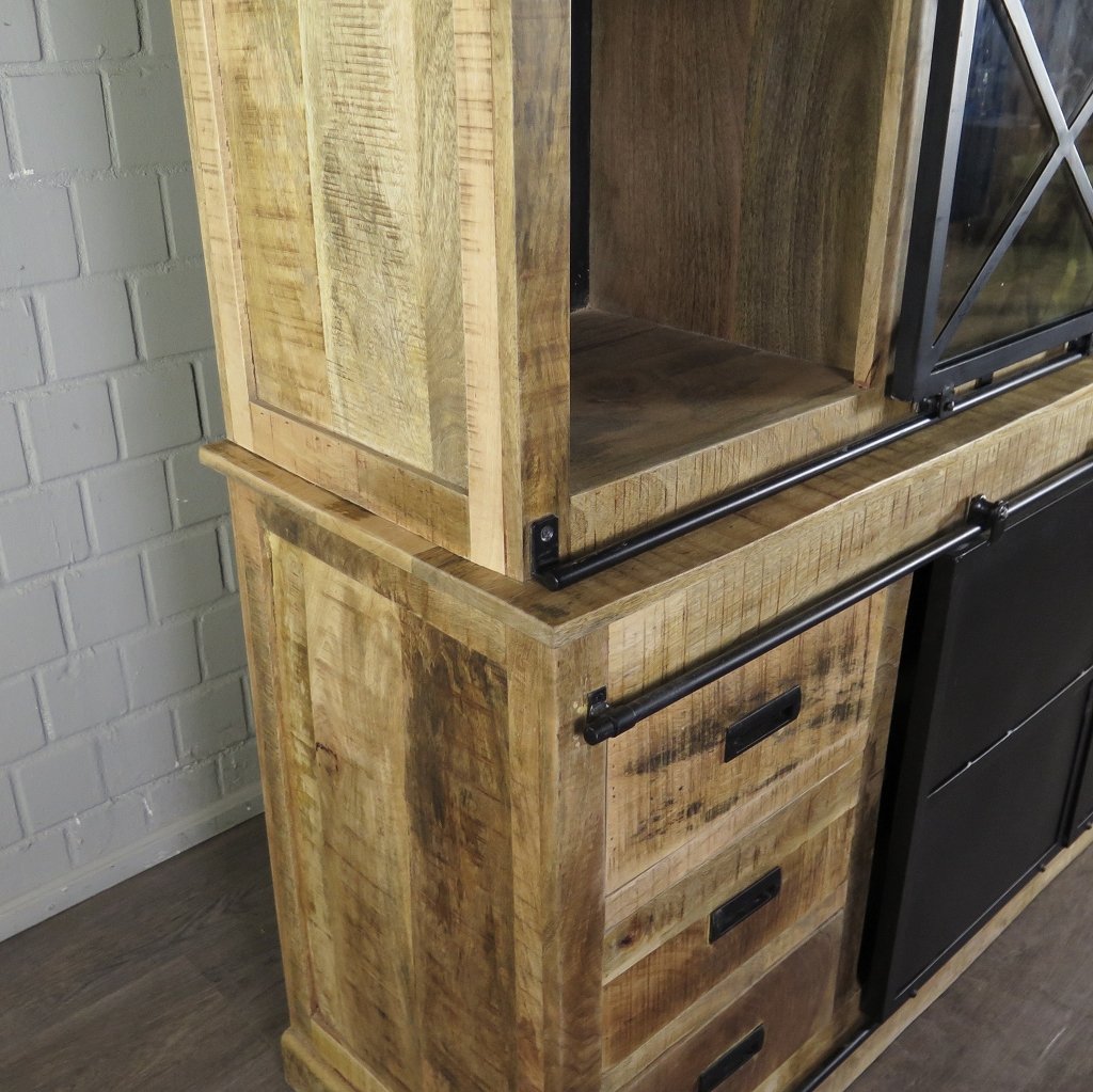 Bücherschrank Vitrine Mangoholz 2,00 m