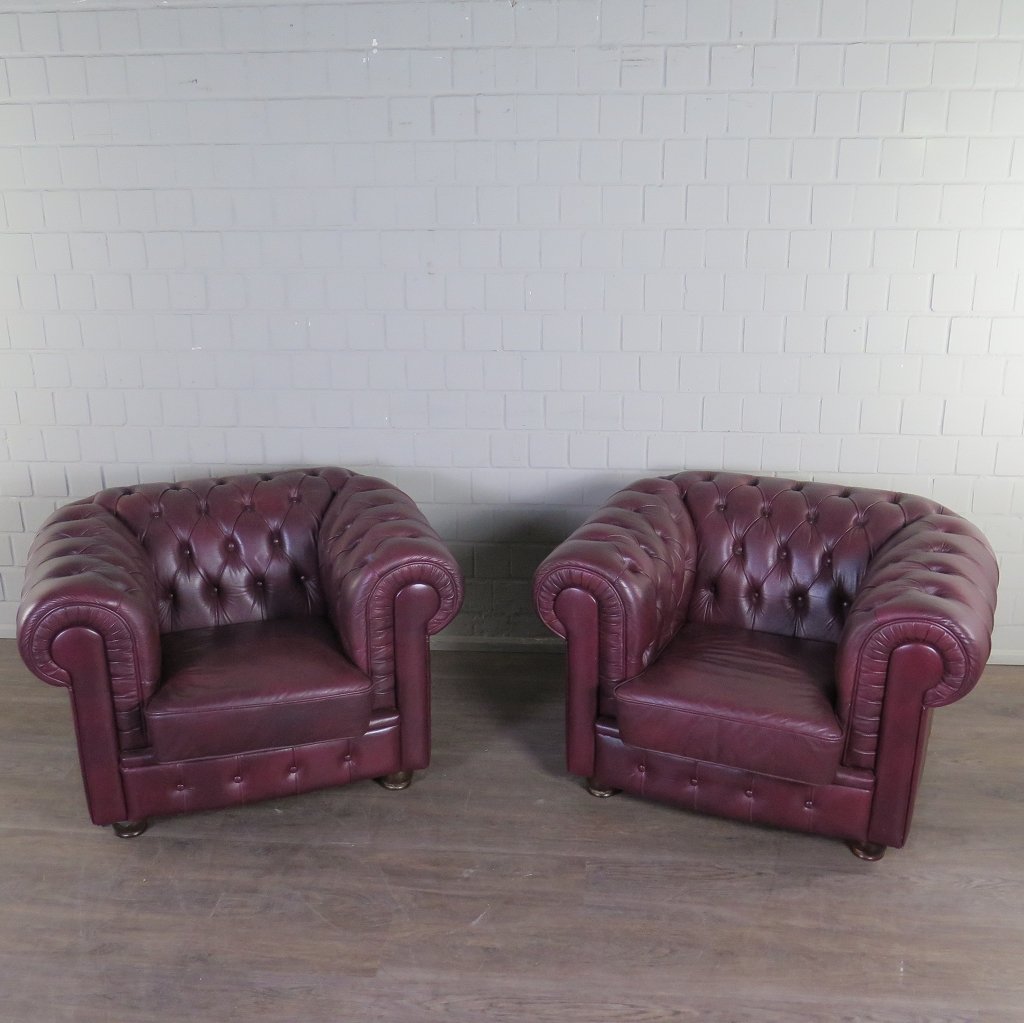 Chesterfield Sessel Leder Pflaume