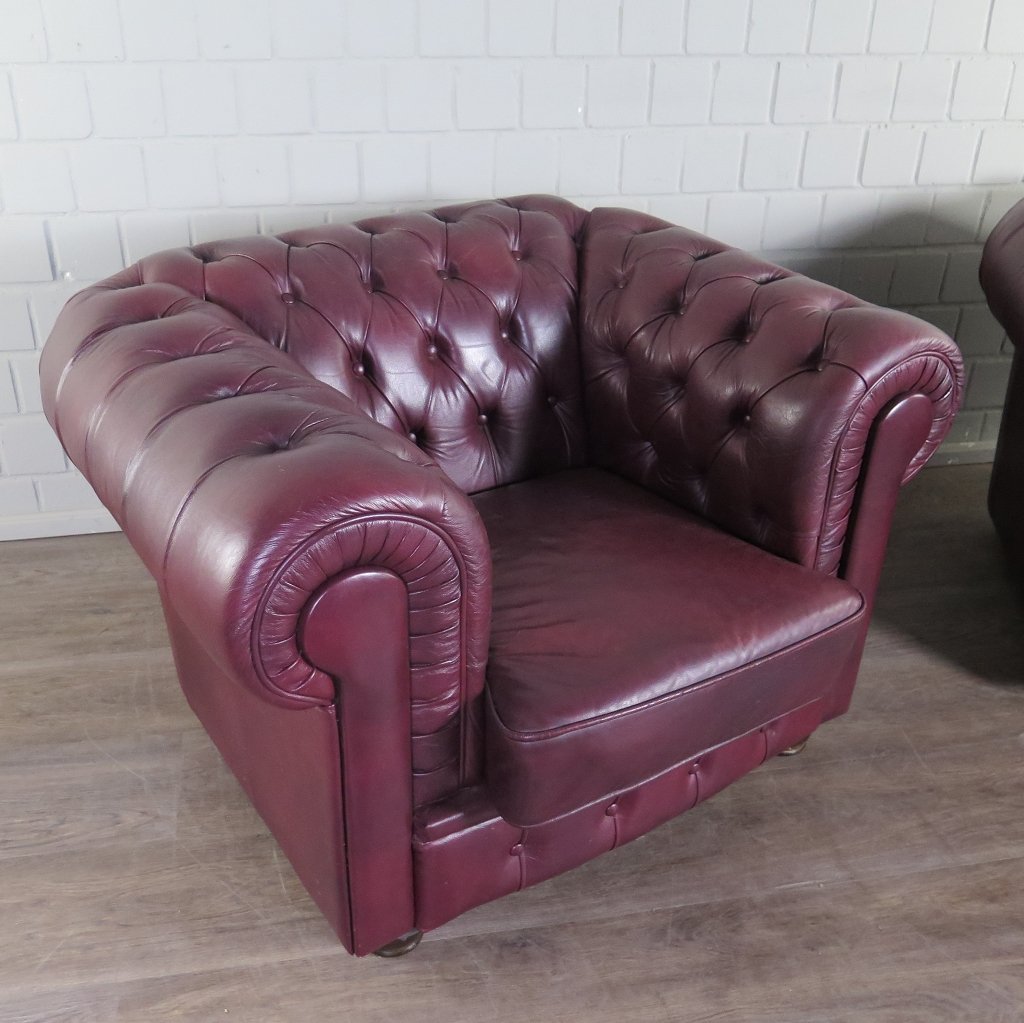 Chesterfield Sessel Leder Pflaume
