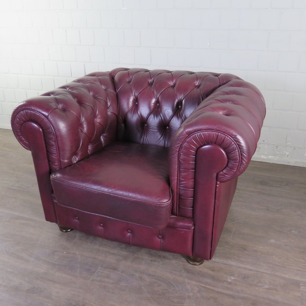 Chesterfield Sessel Leder Pflaume