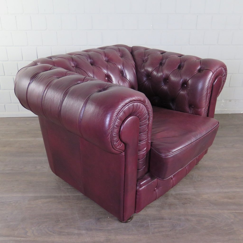 Chesterfield Sessel Leder Pflaume