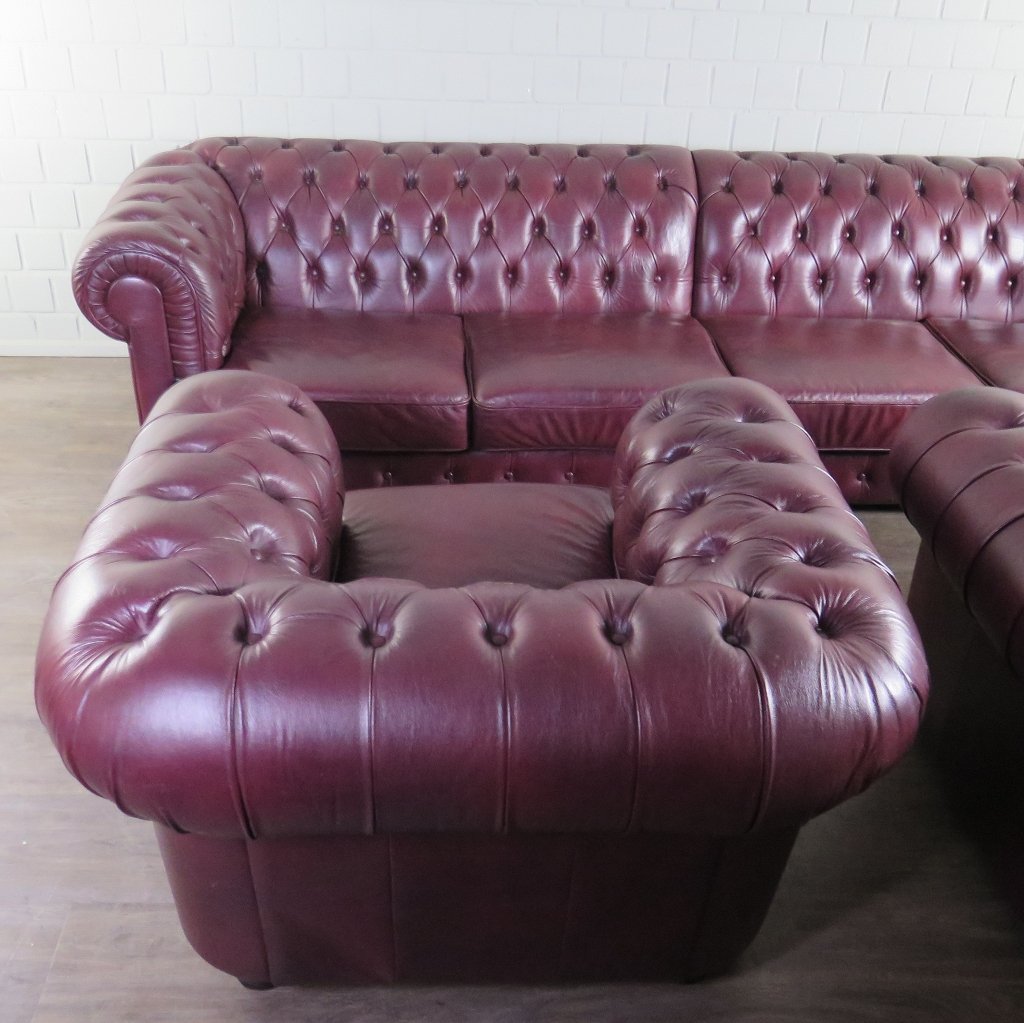 Chesterfield Sessel Leder Pflaume