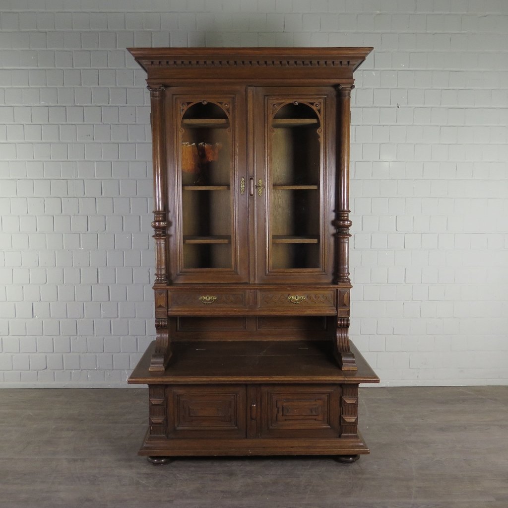 Vitrine mit Truhenbank Schrank Gründerzeit 1880 Eiche