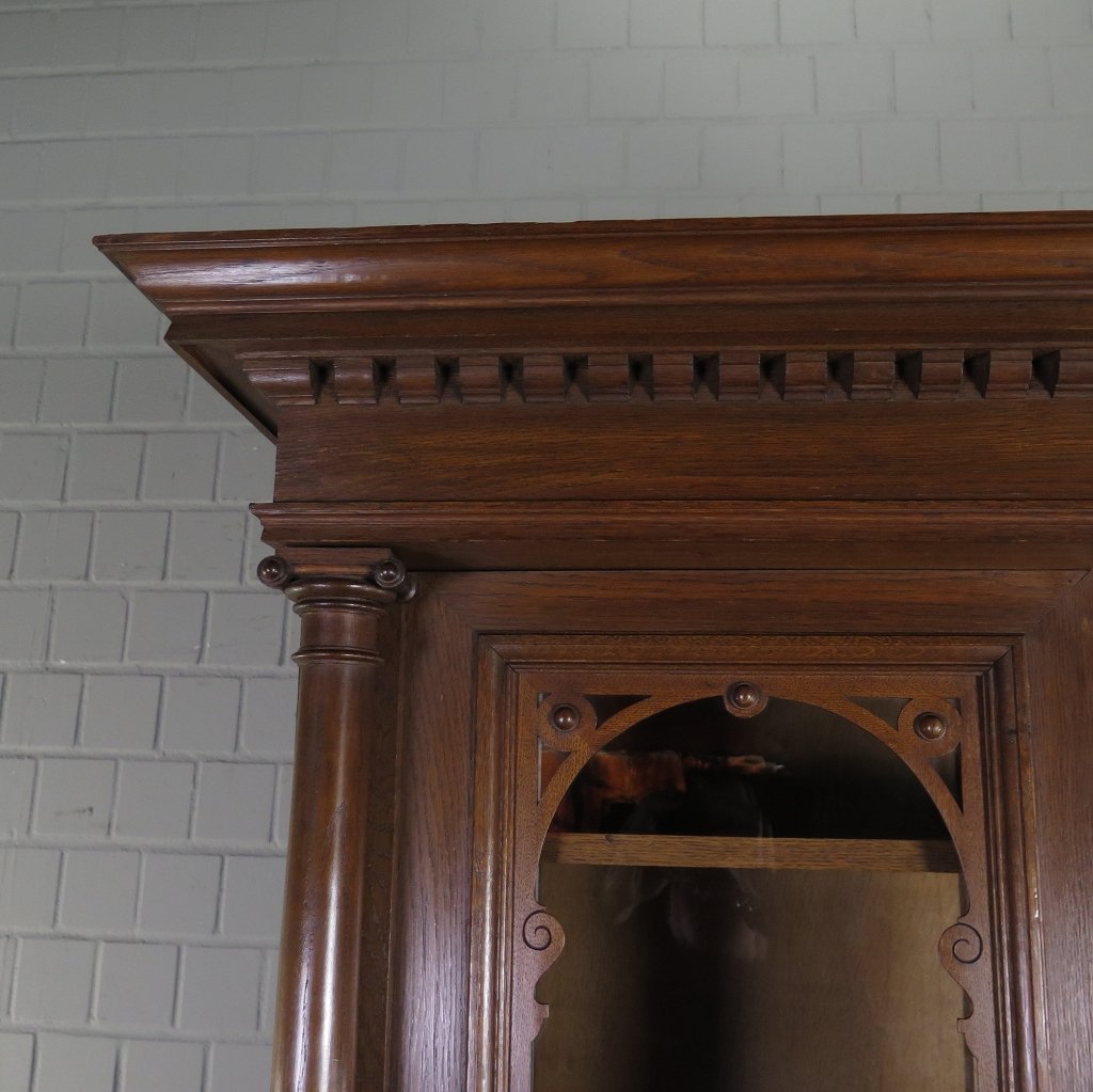 Vitrine mit Truhenbank Schrank Gründerzeit 1880 Eiche