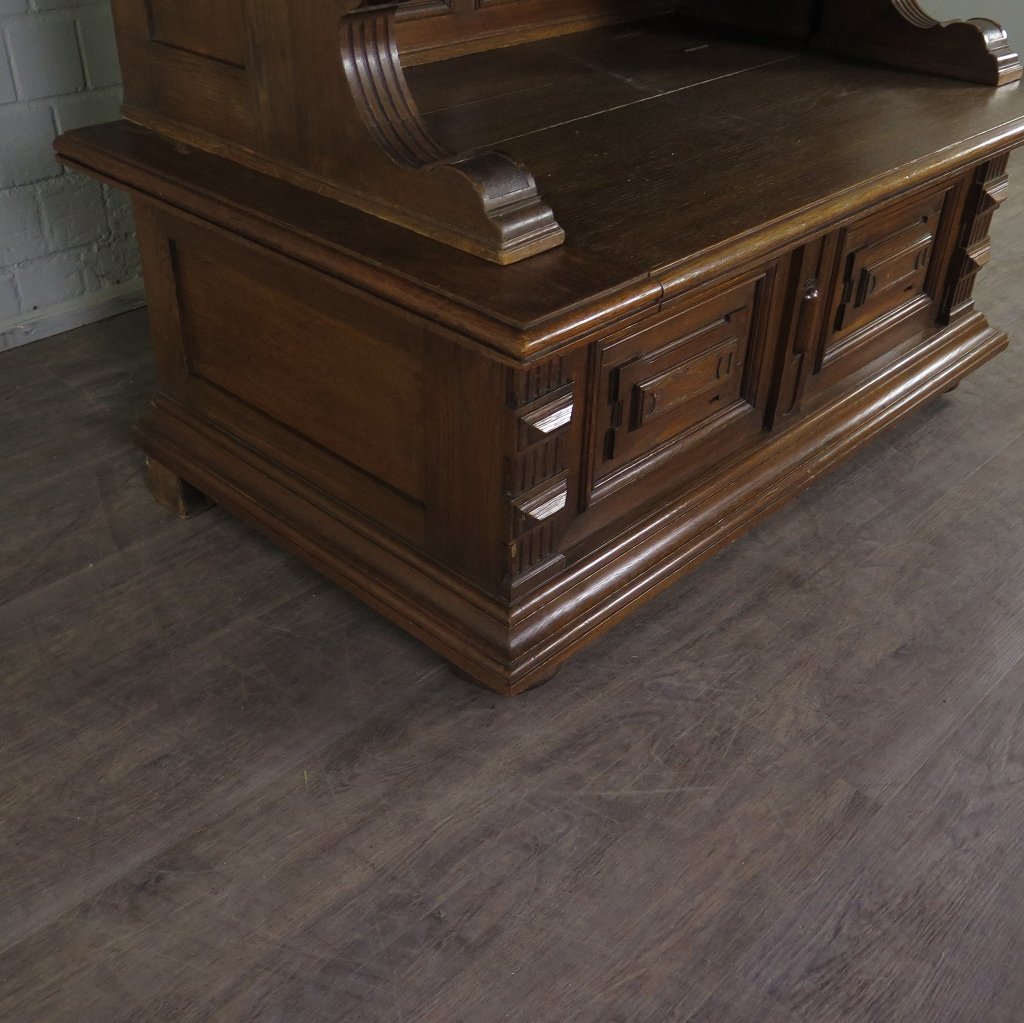 Vitrine mit Truhenbank Schrank Gründerzeit 1880 Eiche