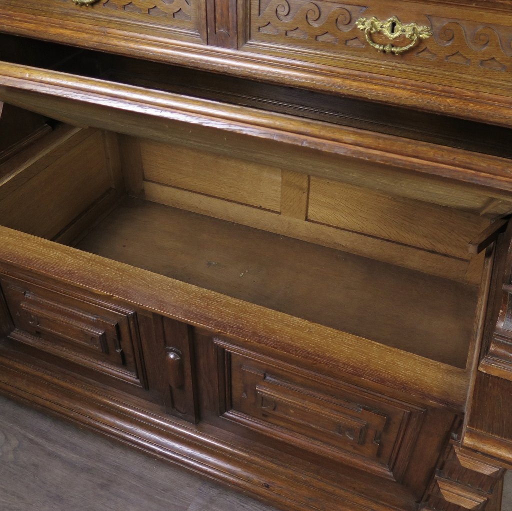 Vitrine mit Truhenbank Schrank Gründerzeit 1880 Eiche