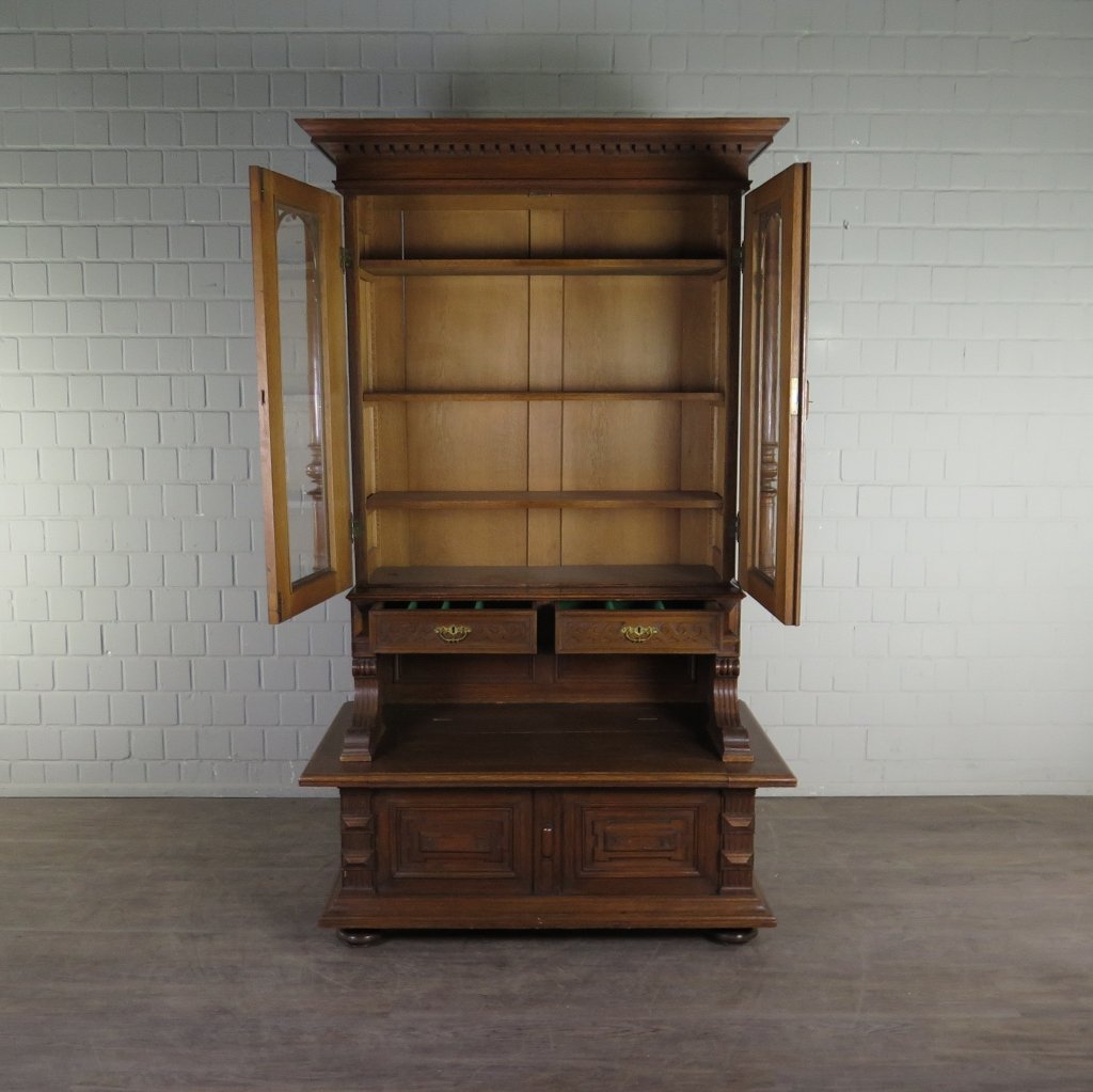 Vitrine mit Truhenbank Schrank Gründerzeit 1880 Eiche