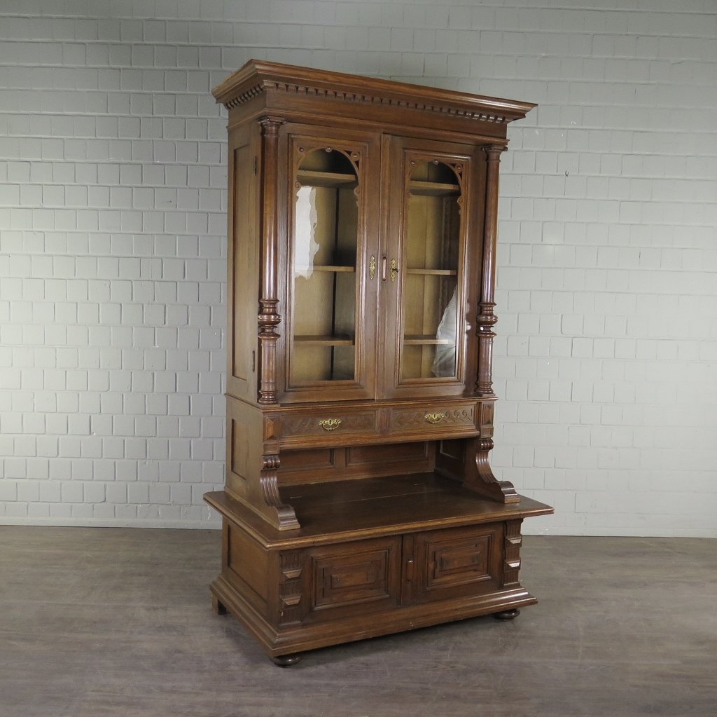 Vitrine mit Truhenbank Schrank Gründerzeit 1880 Eiche