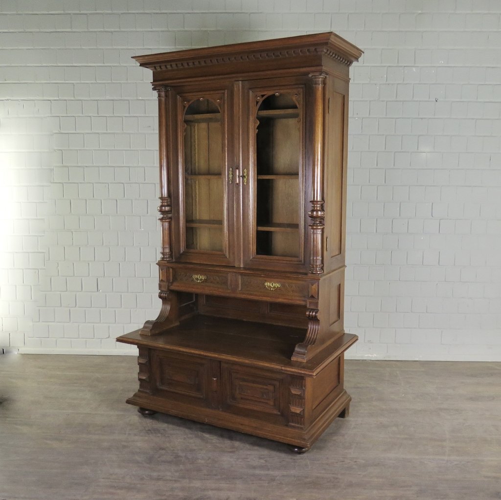 Vitrine mit Truhenbank Schrank Gründerzeit 1880 Eiche
