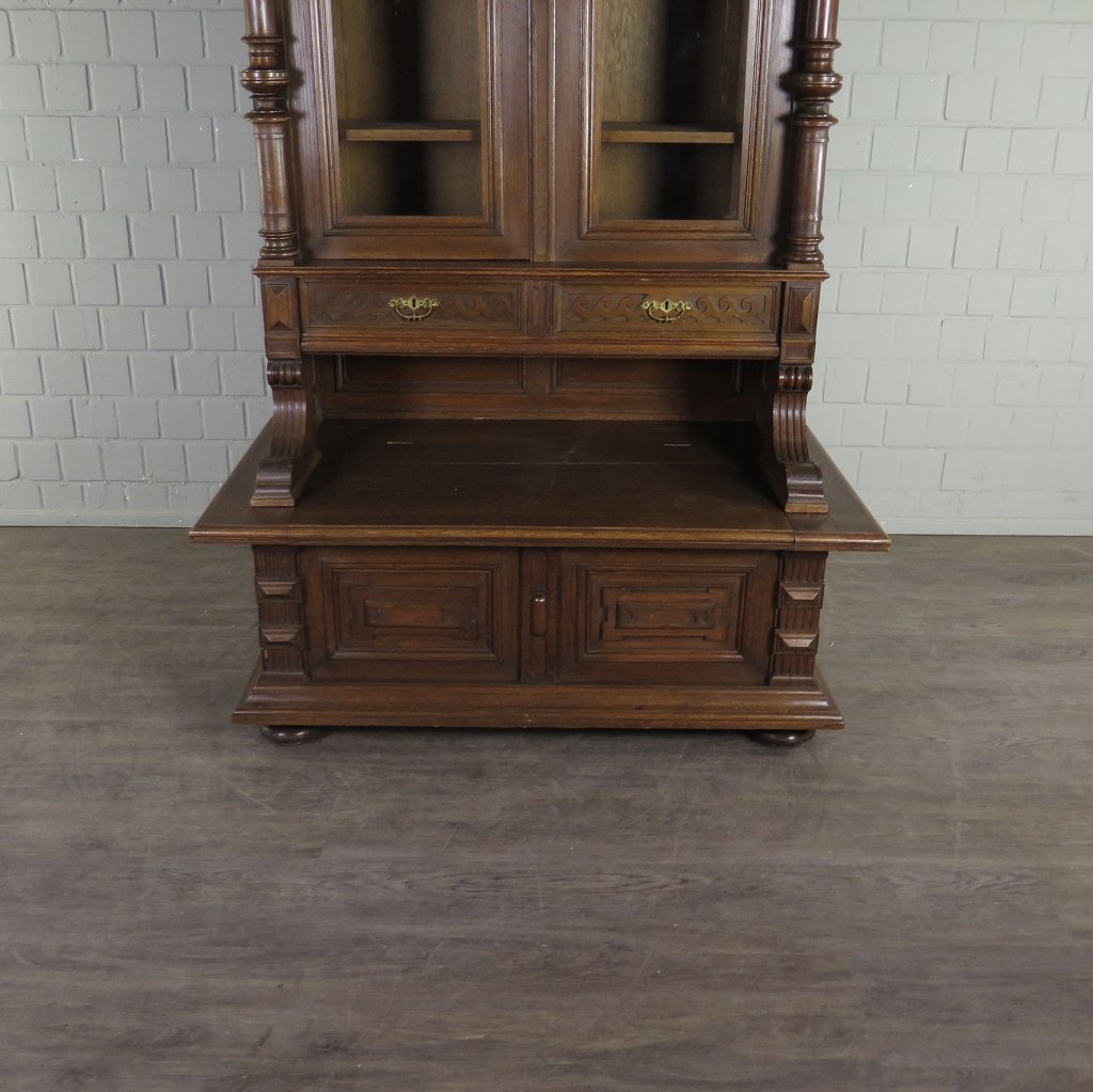 Vitrine mit Truhenbank Schrank Gründerzeit 1880 Eiche
