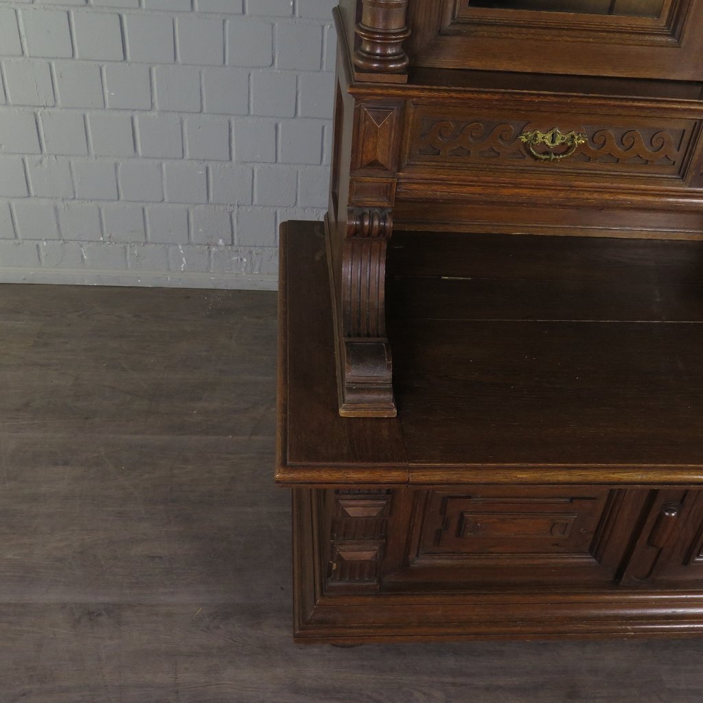 Vitrine mit Truhenbank Schrank Gründerzeit 1880 Eiche