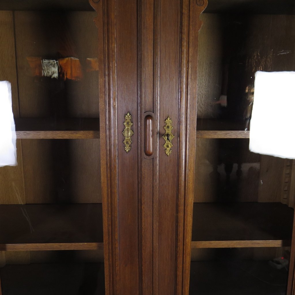 Vitrine mit Truhenbank Schrank Gründerzeit 1880 Eiche