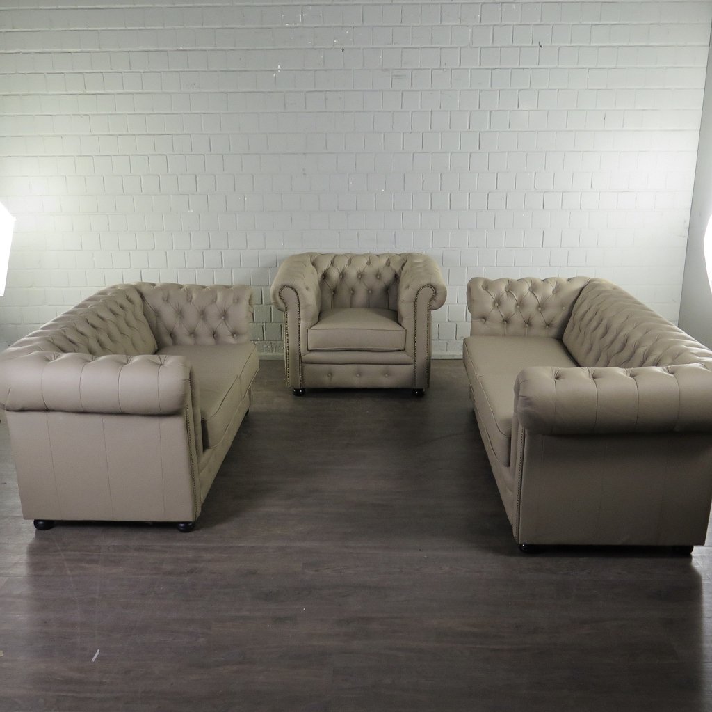 Chesterfield Couchgarnitur PU-Leder Sand