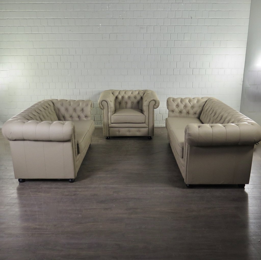 Chesterfield Couchgarnitur PU-Leder Sand