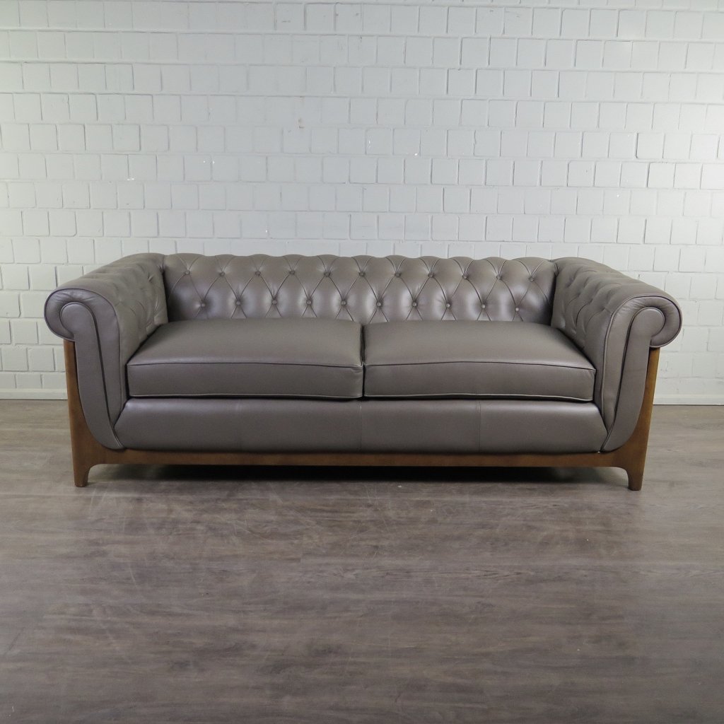 Chesterfield Sofa Couch Leder Taupe 2.20 m
