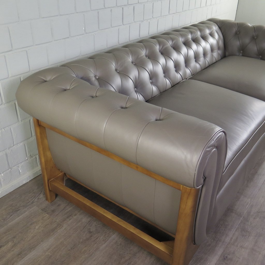 Chesterfield Sofa Couch Leder Taupe 2.20 m