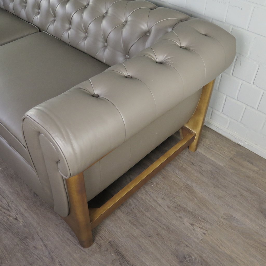 Chesterfield Sofa Couch Leder Taupe 2.20 m