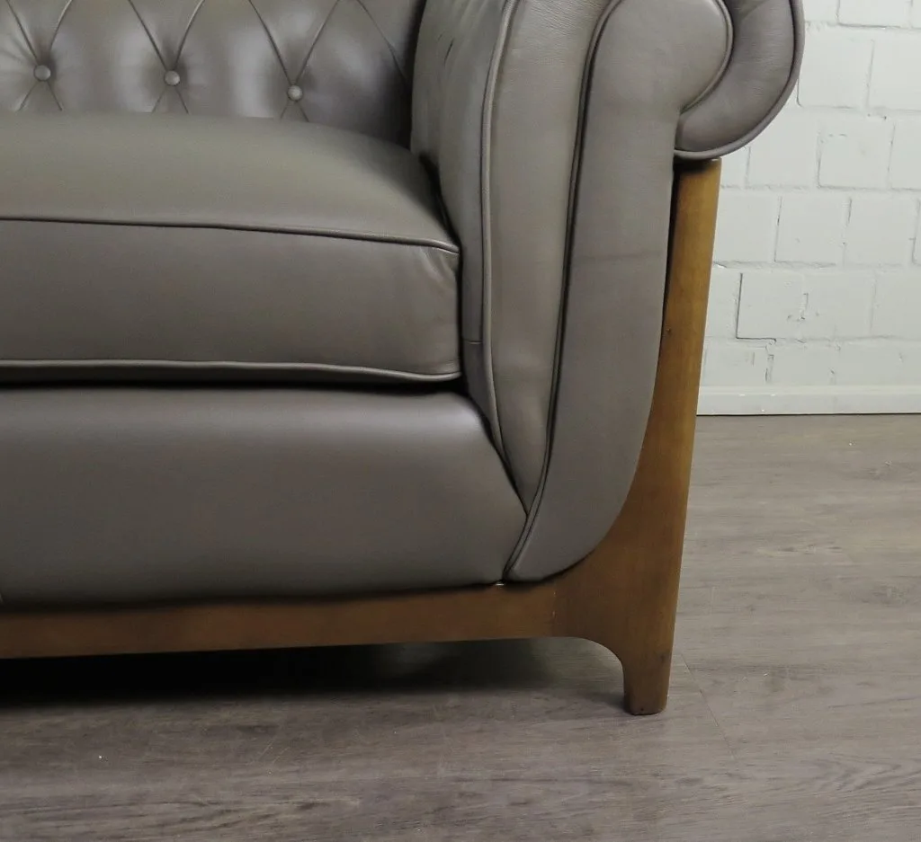 Chesterfield Sofa Couch Leder Taupe 2.20 m
