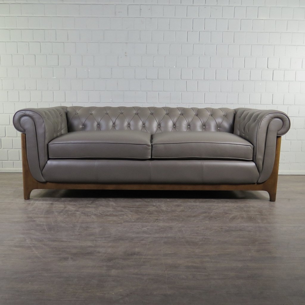 Chesterfield Sofa Couch Leder Taupe 2.20 m