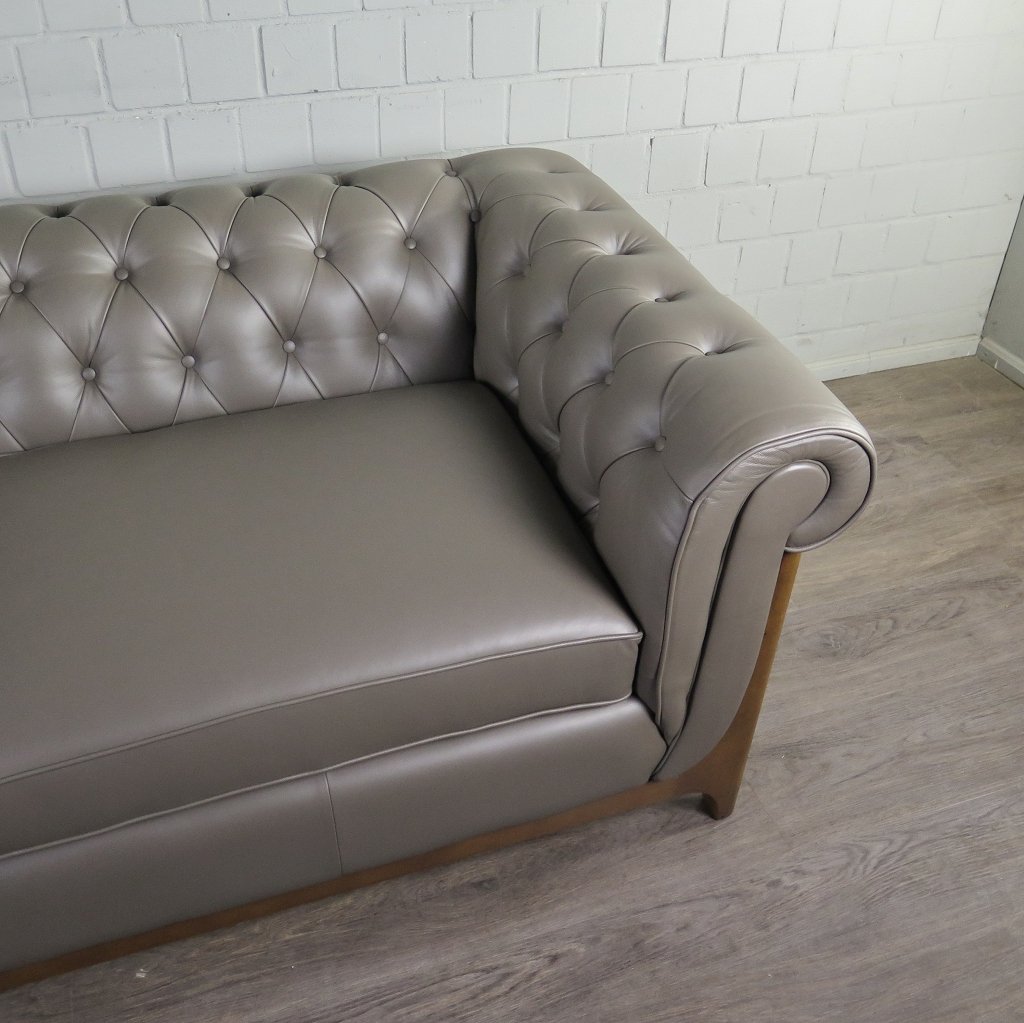 Chesterfield Sofa Couch Leder Taupe 2.20 m