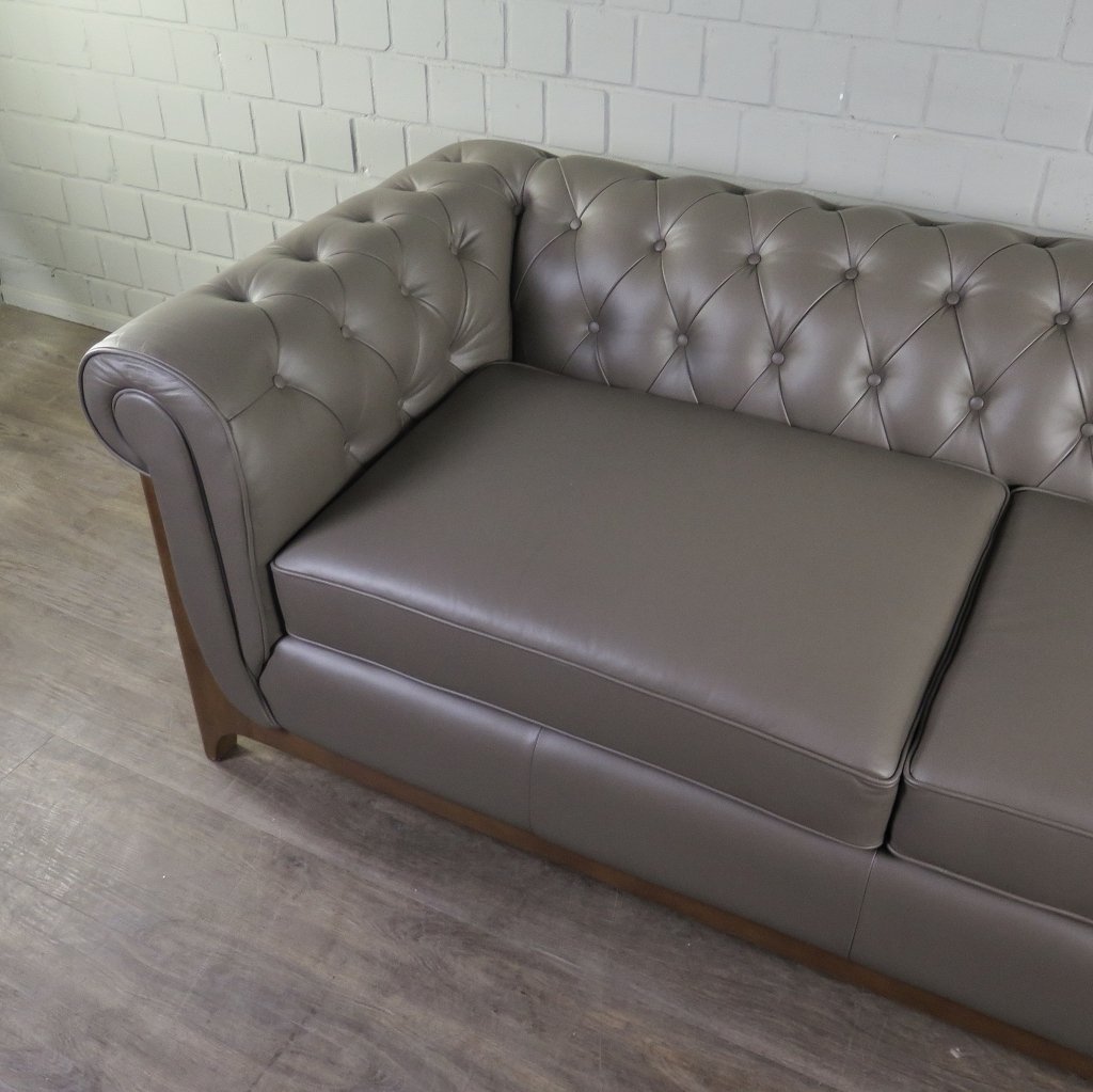 Chesterfield Sofa Couch Leder Taupe 2.20 m
