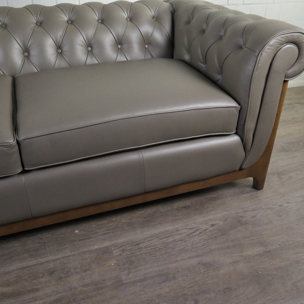 Chesterfield Sofa Couch Leder Taupe 2.20 m