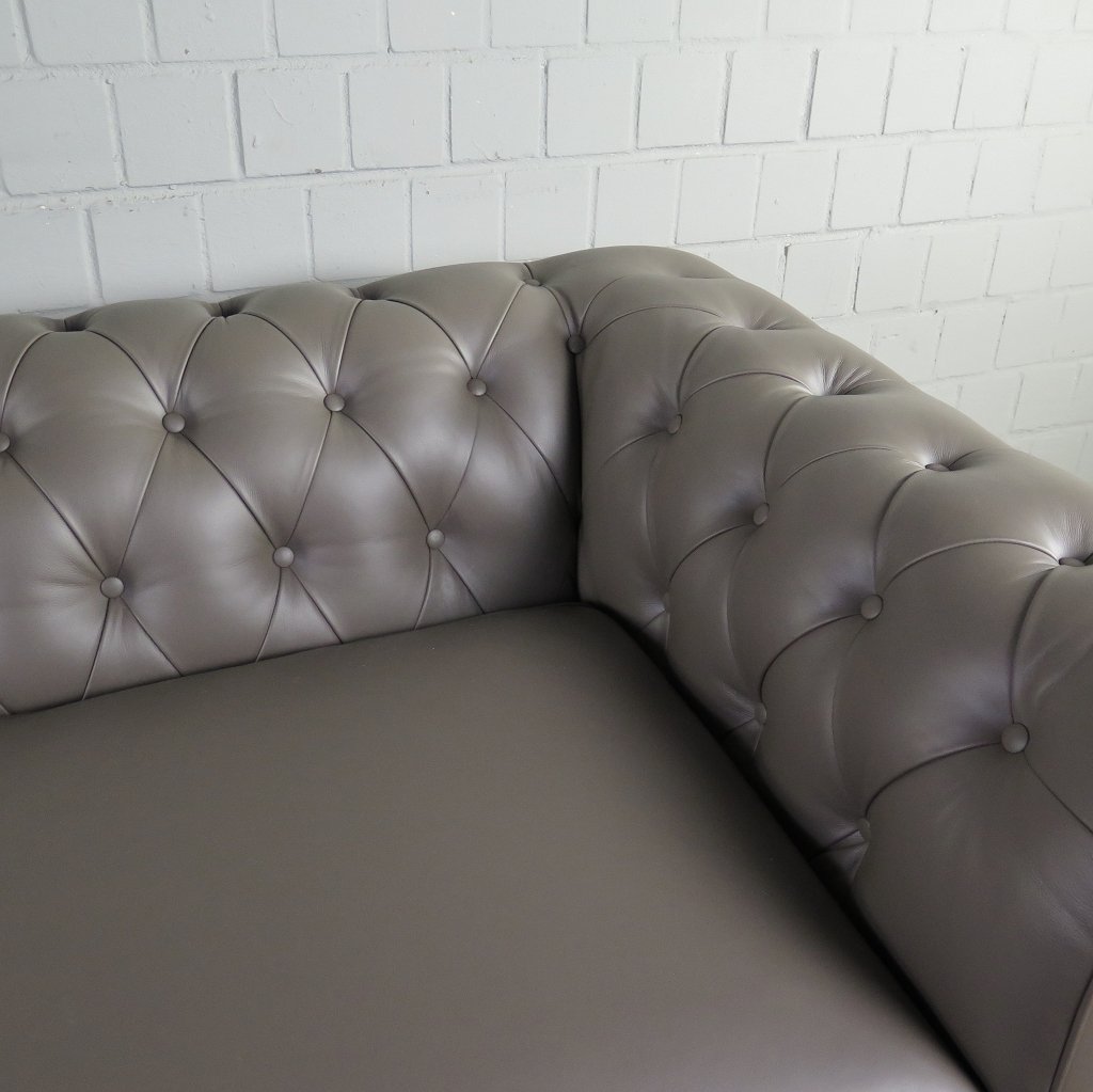 Chesterfield Sofa Couch Leder Taupe 2.20 m