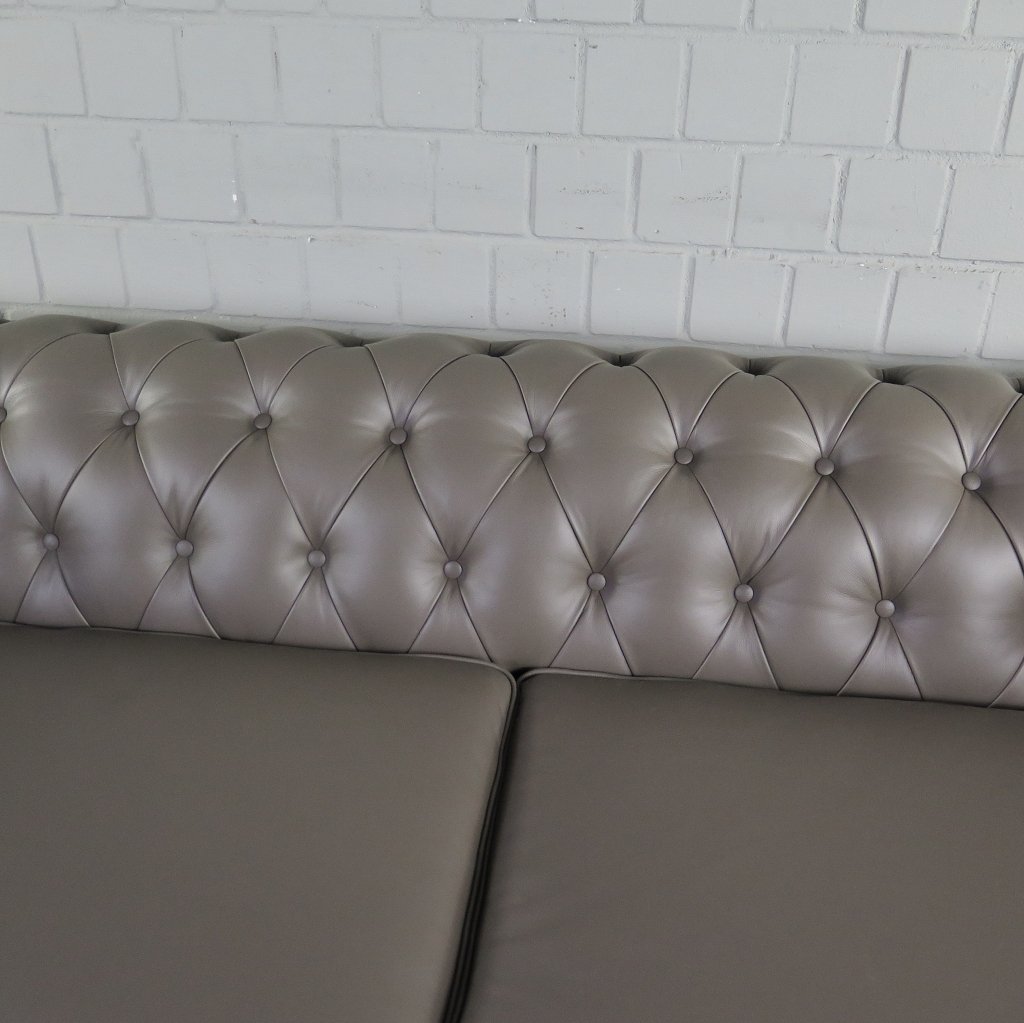 Chesterfield Sofa Couch Leder Taupe 2.20 m