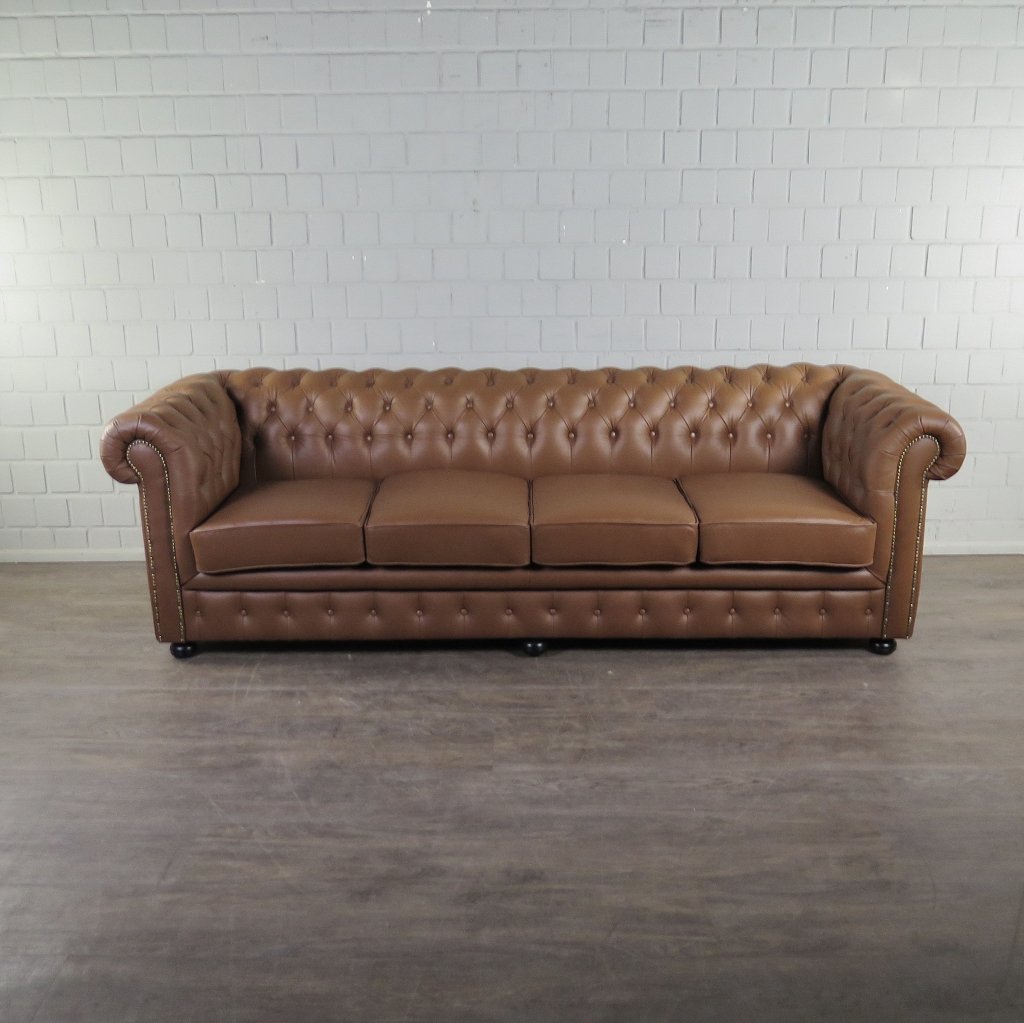 Chesterfield Couchgarnitur Leder Cognac