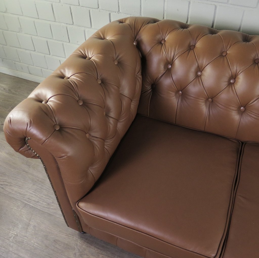 Chesterfield Couchgarnitur Leder Cognac
