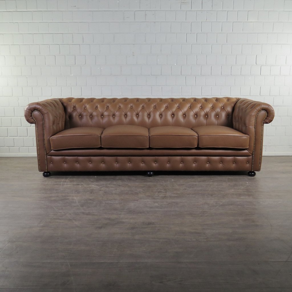 Chesterfield Couchgarnitur Leder Cognac