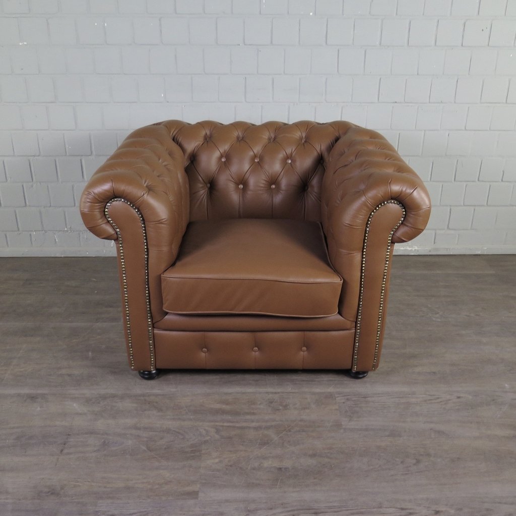 Chesterfield Couchgarnitur Leder Cognac