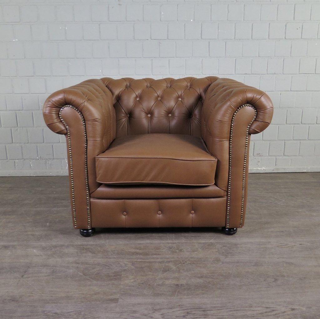 Chesterfield Couchgarnitur Leder Cognac