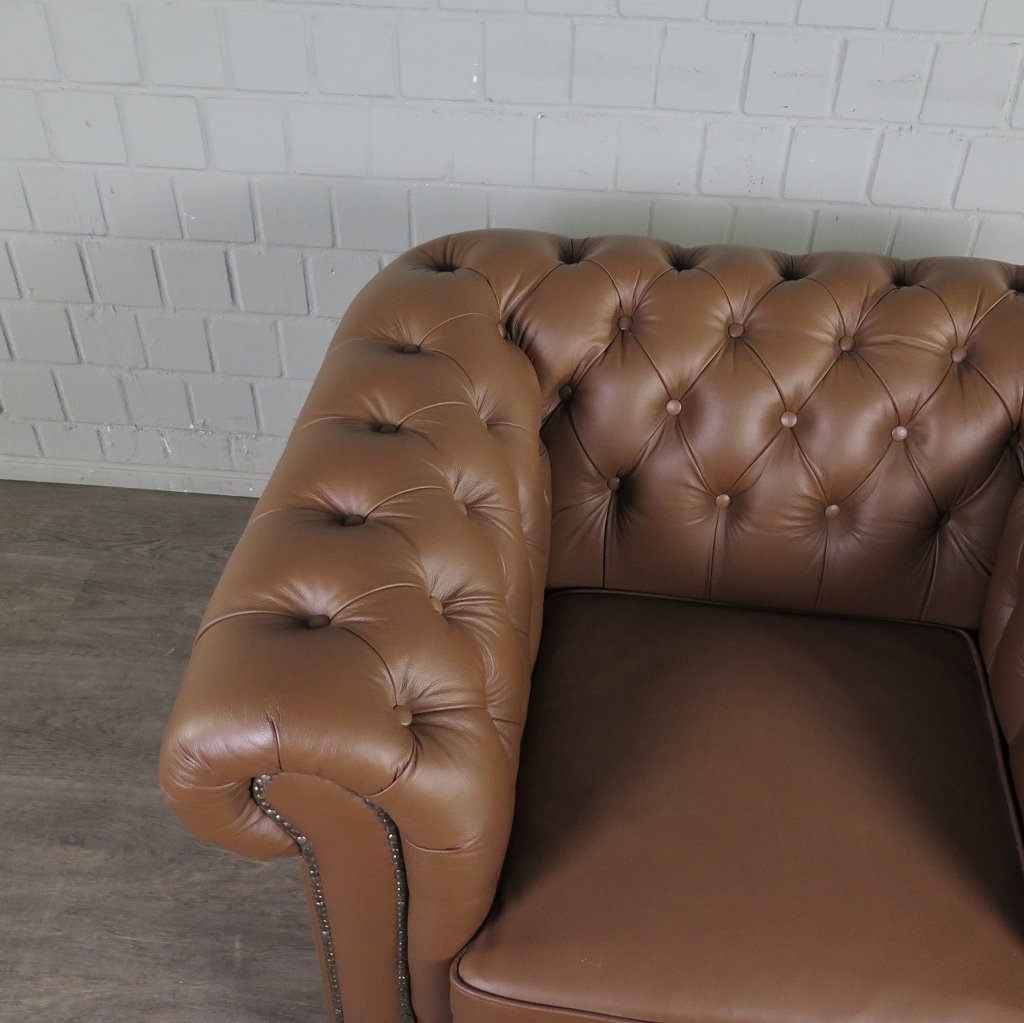 Chesterfield Couchgarnitur Leder Cognac