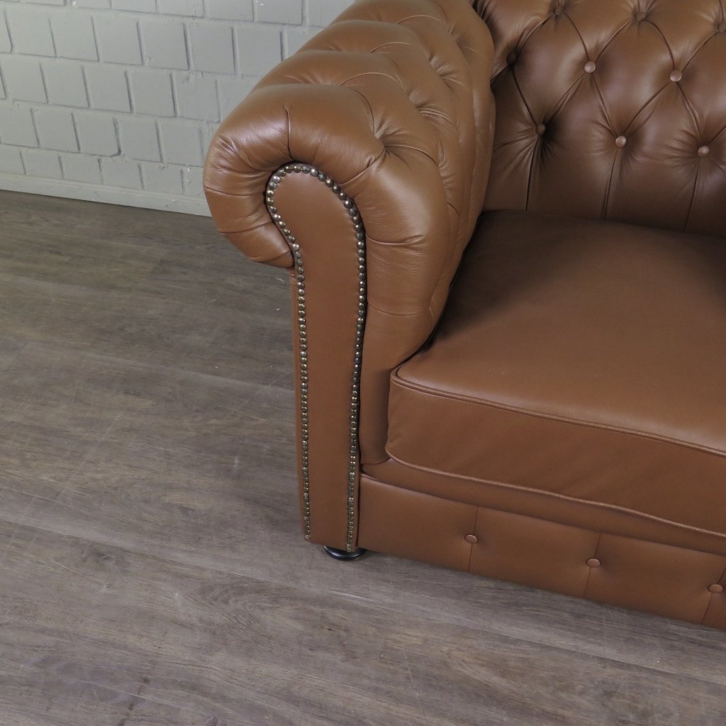 Chesterfield Couchgarnitur Leder Cognac