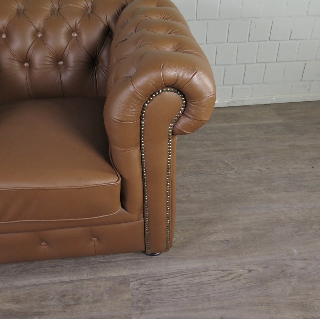 Chesterfield Couchgarnitur Leder Cognac
