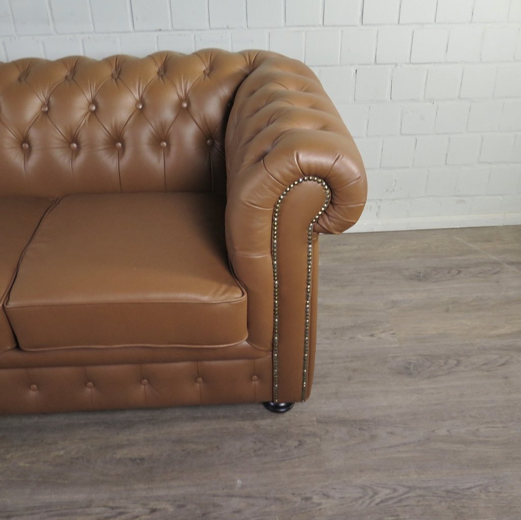 Chesterfield Couchgarnitur Leder Cognac