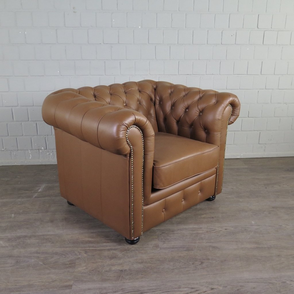 Chesterfield Couchgarnitur Leder Cognac